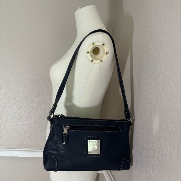 Tignanello Navy Blue Leather Shoulder Bag Purse Small Silver Hardware - Picture 14 of 14